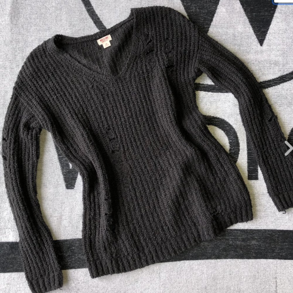 Target Mossimo Sweater Distressed Dark Grey V Neck